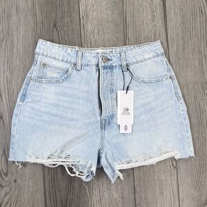 Stradivarius Women Size 6 Cotton Ripped Mom High Rise Denim Distressed NEW Short